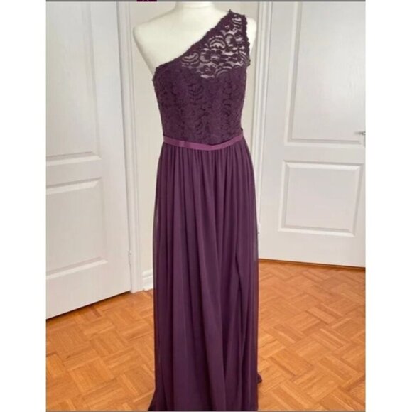 Womens Davids Bridal Dress Purple Single Strap Dress Maxi Slit Size 2 - Picture 1 of 16